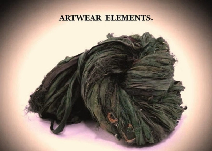 Recycled Sari Silk, Seaweed Verd, Per 5 Yards, Green Sari silk, ArtWear Elements