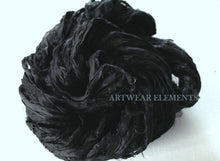 Load image into Gallery viewer, Recycled Sari Silk, Art Deco Black, Fair Trade, Black Sari Ribbon, Artwear Elements