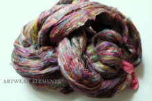 Load image into Gallery viewer, Gourmet Pulled Sari Silk Roving, Silver Top Roving, 5 Yards, Spinning Fiber, ArtWear Elements®

