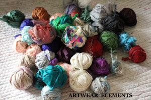 Recycled Sari Silk, Vintage Tea, Per 5 Yds, Art Yarn, ArtWear Elements