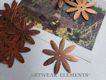 Load image into Gallery viewer, Vintage Floral Stampings, x3, Aged Patina, Flower Stampings, Vintage Findings, ArtWear Elements