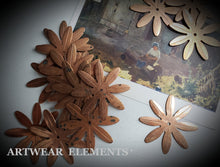 Load image into Gallery viewer, Vintage Floral Stampings, x3, Aged Patina, Flower Stampings, Vintage Findings, ArtWear Elements