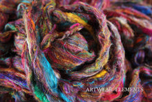 Load image into Gallery viewer, Gourmet Pulled Sari Silk Roving, Silver Top Roving, 5 Yards, Spinning Fiber, ArtWear Elements®