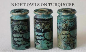 NIGHT OWL ON TURQUOISE Bead Caps, Art Beads, Primitive Findings, Tassel Bead Caps, ArtWear Elements®