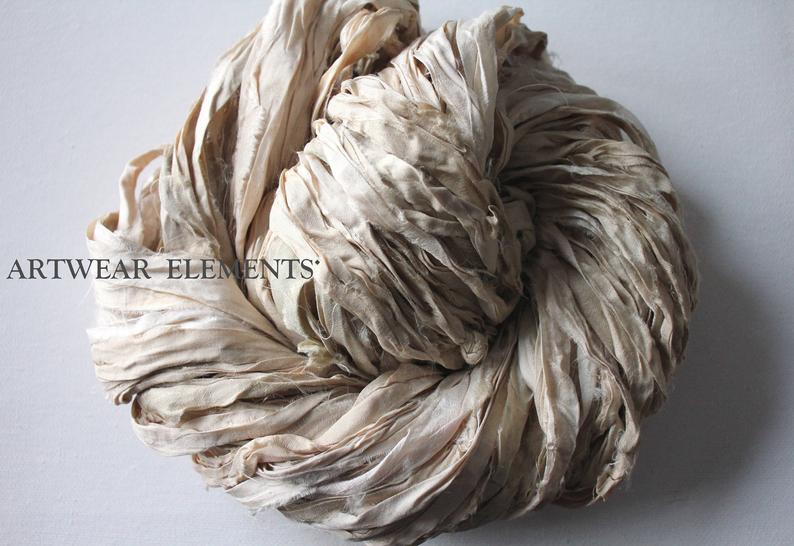 Off White Ivory Mix, Undyed Recycled Sari Silk, Artwear Elements
