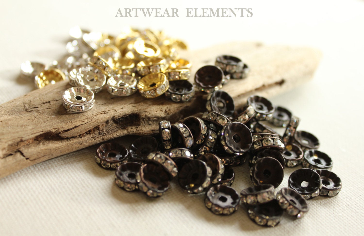 Rhinestone Rondelle Spacer Bead Lots, Brass, Silver, Mixed, Hand Ox Or –  ArtWear Elements®