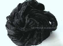 Load image into Gallery viewer, Recycled Sari Silk, Art Deco Black, Fair Trade, Black Sari Ribbon, Artwear Elements
