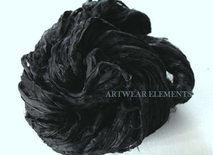 Recycled Sari Silk, Art Deco Black, Fair Trade, Black Sari Ribbon, Artwear Elements