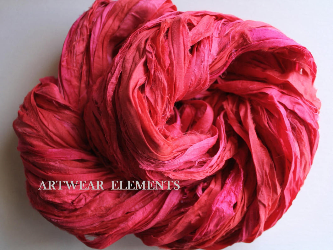 Recycled Sari Silk, Orange Pinky, 5 Yards, Ribbon Yarn, Artwear Elements