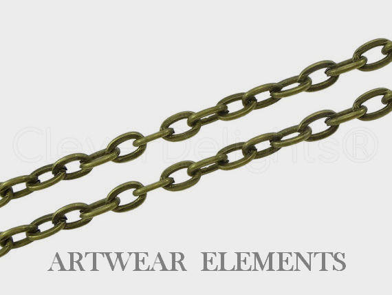 Antique Vintage Green Cable Chain, 3mm x 4mm Oval Links, Bulk Chain, ArtWear Elements