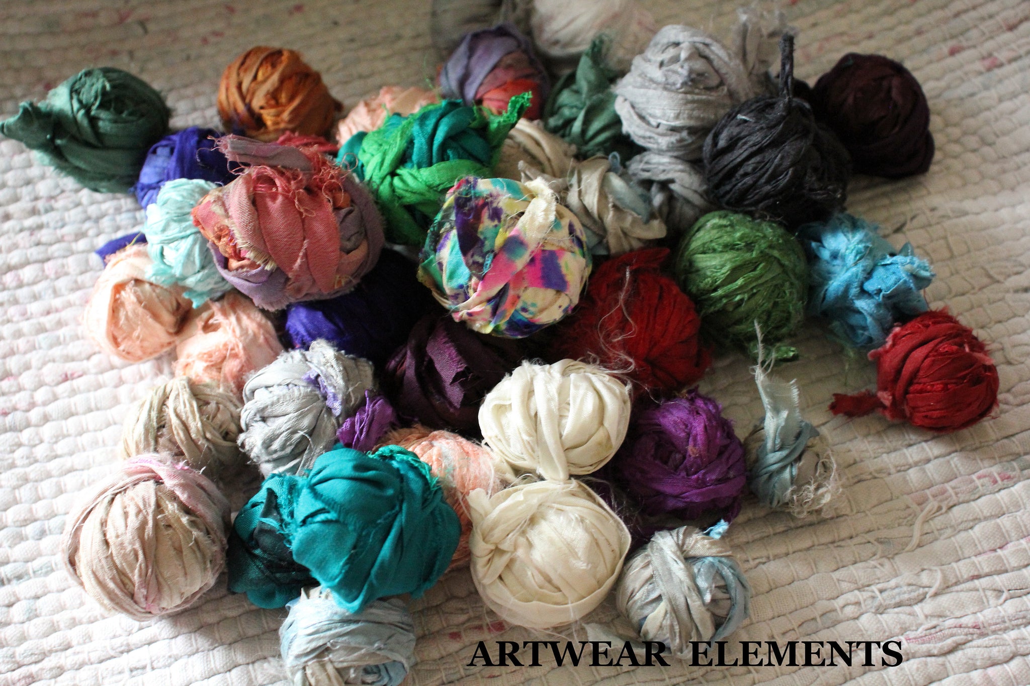 5 Color Sari Silk Sampler Recycled Multi Sari Ribbon Teal and