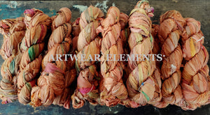 Recycled Sari Silk, Squash Curry Mix, 5 Yards, Muted Orange Curry Colored sari, ArtWear Elements