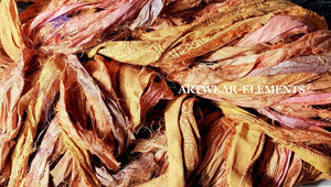 Recycled Sari Silk, Squash Curry Mix, 5 Yards, Muted Orange Curry Colored sari, ArtWear Elements